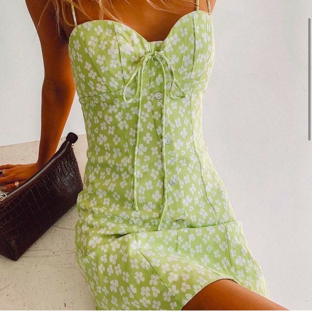 Princess Polly Lara Green Floral Tie Strap Mini Dress